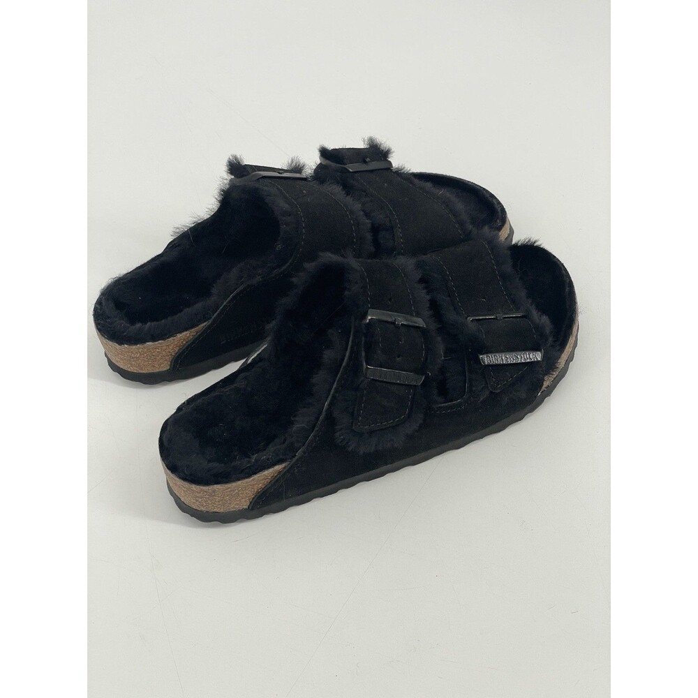 Birkenstock ARIZONA FUR Shearling EU37 BLACK Suede US Women Size 6.5 NEW NWT - Picture 4 of 9
